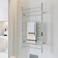 KWW 10-Bars Stainless Steel Wall Mounted Electric Towel Warmer Rack in Polished Silver -Toilet Storage Shop 10 bars polished silver towel warmers ktw01 2140p 76 1000