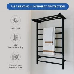 KWW 7-Bars Stainless Steel Wall Mounted Electric Towel Warmer Rack with Top Shelf in Matte Black 14 KWW 7-Bars Stainless Steel Wall Mounted Electric Towel Warmer Rack with Top Shelf in Matte Black -Toilet Storage Shop 7 bars matte black kww towel warmers ktw02 2132b 1f 1000
