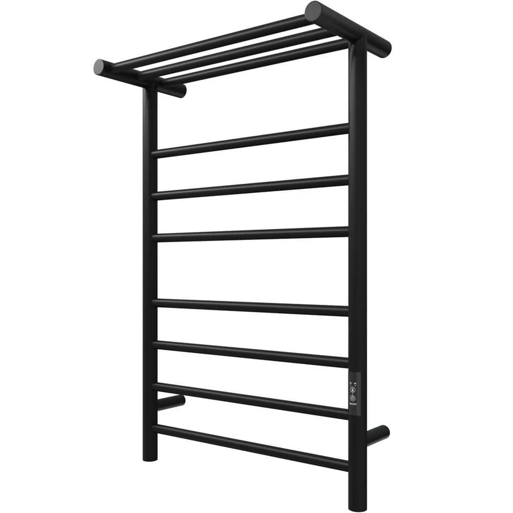KWW 7-Bars Stainless Steel Wall Mounted Electric Towel Warmer Rack with Top Shelf in Matte Black 3 KWW 7-Bars Stainless Steel Wall Mounted Electric Towel Warmer Rack with Top Shelf in Matte Black