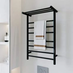 KWW 7-Bars Stainless Steel Wall Mounted Electric Towel Warmer Rack with Top Shelf in Matte Black 17 KWW 7-Bars Stainless Steel Wall Mounted Electric Towel Warmer Rack with Top Shelf in Matte Black -Toilet Storage Shop 7 bars matte black kww towel warmers ktw02 2132b 76 1000