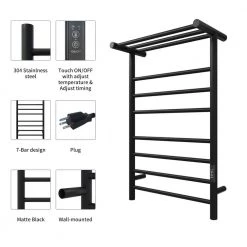 KWW 7-Bars Stainless Steel Wall Mounted Electric Towel Warmer Rack with Top Shelf in Matte Black 12 KWW 7-Bars Stainless Steel Wall Mounted Electric Towel Warmer Rack with Top Shelf in Matte Black -Toilet Storage Shop 7 bars matte black kww towel warmers ktw02 2132b c3 1000