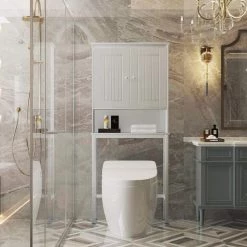 Unbranded Engles 30.55 in. W x 69.29 in. H x 9.84 in. D Antique White Over-The-Toilet Storage in Antique White -Toilet Storage Shop antique white over the toilet storage yxx x149 c3 1000