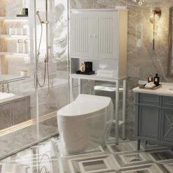 Unbranded Engles 30.55 in. W x 69.29 in. H x 9.84 in. D Antique White Over-The-Toilet Storage in Antique White -Toilet Storage Shop antique white over the toilet storage yxx x149 fa 1000