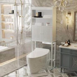 Unbranded Engles 30.55 in. W x 75.00 in. H x 9.84 in. D Antique White Over-The-Toilet Storage in Antique White -Toilet Storage Shop antique white over the toilet storage yxx x151 c3 1000