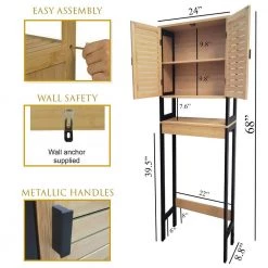 Evideco Cebu 24 in. W x 68 in. H x 8.8 in. D Brown MDF Over-the-Toilet Storage in Bamboo and Black -Toilet Storage Shop bamboo black evideco over the toilet storage 9904704 4f 1000