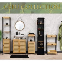 Evideco Cebu 24 in. W x 68 in. H x 8.8 in. D Brown MDF Over-the-Toilet Storage in Bamboo and Black -Toilet Storage Shop bamboo black evideco over the toilet storage 9904704 fa 1000