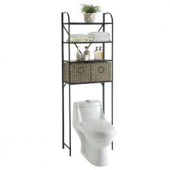 4D Concepts Glendale 24 in. W x 71 in. H x 11 in. D Black Over-the-Toilet Storage with Basket Drawer -Toilet Storage Shop black 4d concepts over the toilet storage 10180 1f 1000