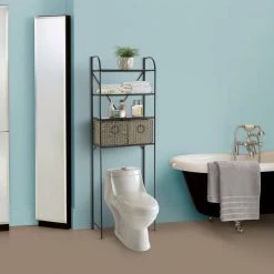 4D Concepts Glendale 24 in. W x 71 in. H x 11 in. D Black Over-the-Toilet Storage with Basket Drawer -Toilet Storage Shop black 4d concepts over the toilet storage 10180 4f 1000