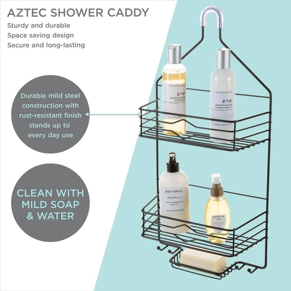 Bath Bliss 2 Tier Aztec Shower Caddy in Matte Black 5 Bath Bliss 2 Tier Aztec Shower Caddy in Matte Black - Image 3
