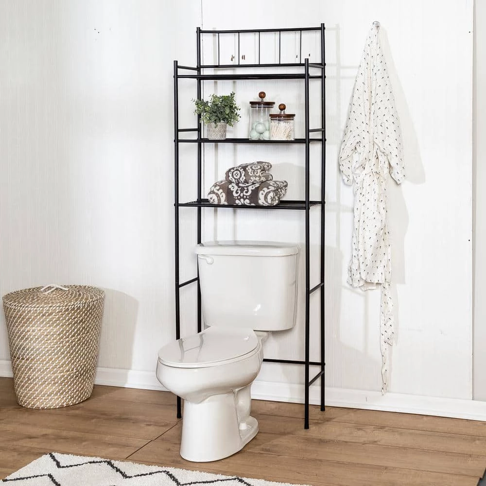 Honey-Can-Do 23.07 in. W x 65.24 in. H x 9.64 in. D Black Steel 3-Tier Over-the-Toilet Storage 9 Honey-Can-Do 23.07 in. W x 65.24 in. H x 9.64 in. D Black Steel 3-Tier Over-the-Toilet Storage - Image 7