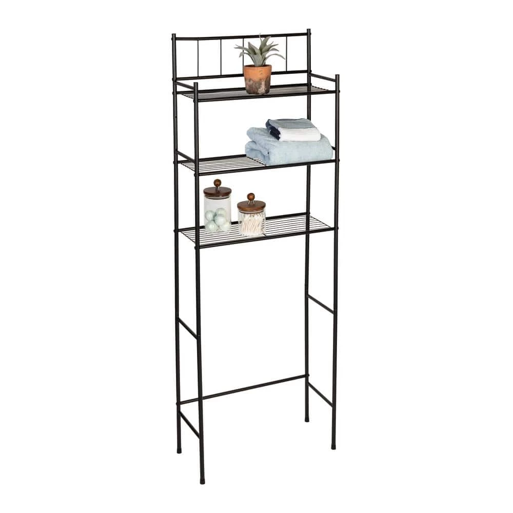 Honey-Can-Do 23.07 in. W x 65.24 in. H x 9.64 in. D Black Steel 3-Tier Over-the-Toilet Storage 3 Honey-Can-Do 23.07 in. W x 65.24 in. H x 9.64 in. D Black Steel 3-Tier Over-the-Toilet Storage