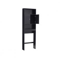 Whatseaso 24.8 in. W x 76.77 in. H x 7.87 in. D Black MDF Over-the-Toilet Storage Bathroom Space Saver Storage Cabinet in Black