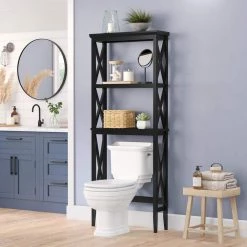 RiverRidge Home La Crosse 25.98 in. W x 63.78 in. H x 8.46 in. D Over-the-Toilet Storage in Black -Toilet Storage Shop black riverridge home over the toilet storage 06 189 31 1000