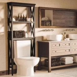 RiverRidge Home La Crosse 25.98 in. W x 63.78 in. H x 8.46 in. D Over-the-Toilet Storage in Black -Toilet Storage Shop black riverridge home over the toilet storage 06 189 4f 1000
