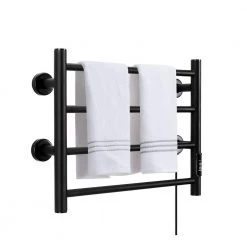 Unbranded 4-Bar Wall Mounted for Bathroom Plug-in or Hardwired Towel Warmer Stainless Steel with Timer in Black -Toilet Storage Shop black towel warmers ec twb 3292 4f 1000