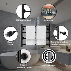 Unbranded 4-Bar Wall Mounted for Bathroom Plug-in or Hardwired Towel Warmer Stainless Steel with Timer in Black -Toilet Storage Shop black towel warmers ec twb 3292 fa 1000