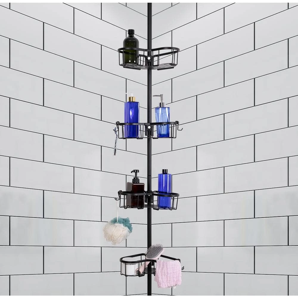 Utopia Alley Flat Shelf Rustproof Corner Shower Caddy 4 Adjustable Shelves in Black 4 Utopia Alley Flat Shelf Rustproof Corner Shower Caddy 4 Adjustable Shelves in Black - Image 2