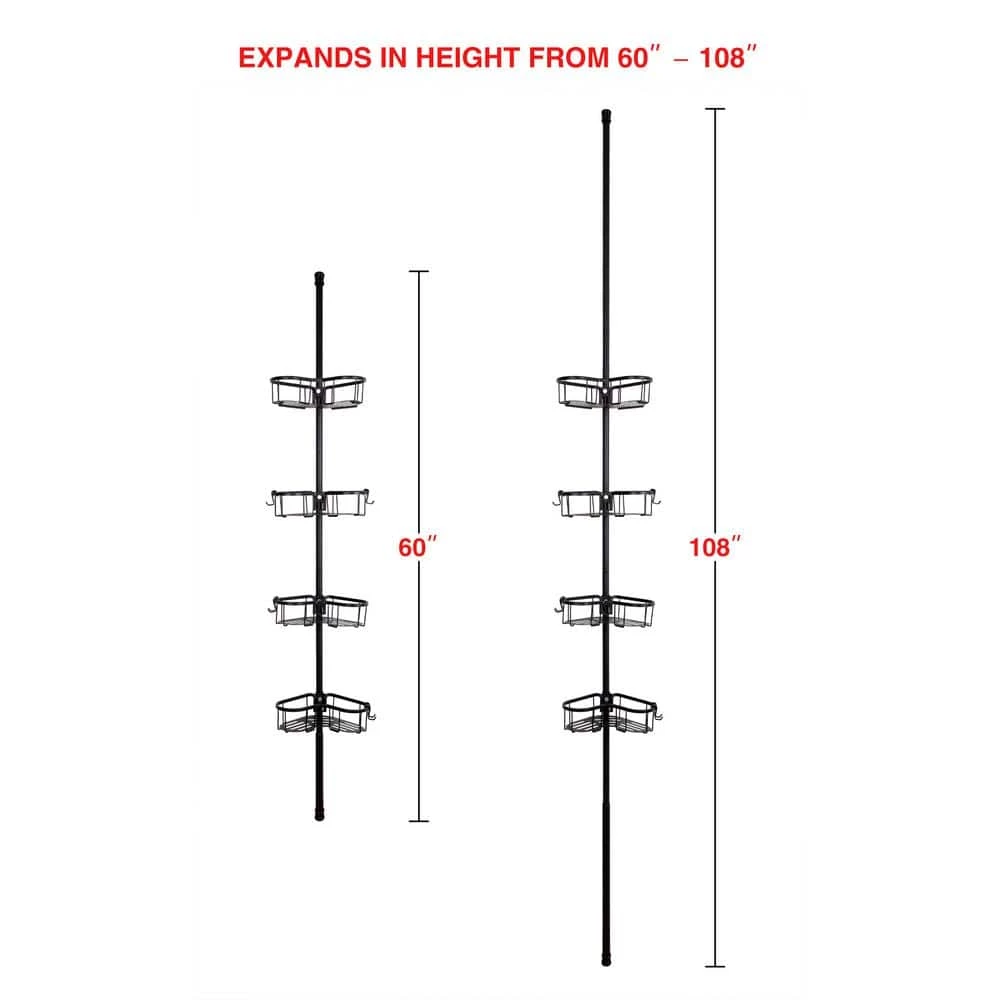 Utopia Alley Flat Shelf Rustproof Corner Shower Caddy 4 Adjustable Shelves in Black 11 Utopia Alley Flat Shelf Rustproof Corner Shower Caddy 4 Adjustable Shelves in Black - Image 9