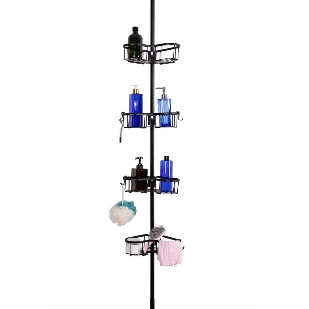 Utopia Alley Flat Shelf Rustproof Corner Shower Caddy 4 Adjustable Shelves in Black 6 Utopia Alley Flat Shelf Rustproof Corner Shower Caddy 4 Adjustable Shelves in Black - Image 4