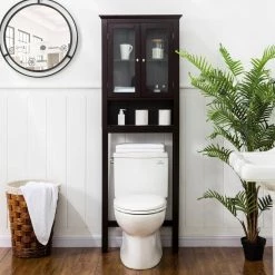 Glitzhome 24 in. W x 68.26 in. H x 7.5 in. D Espresso Over-the-Toilet Storage -Toilet Storage Shop brown glitzhome over the toilet storage gh1001003542 31 1000