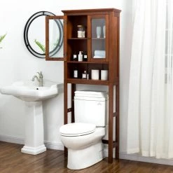 Glitzhome 26 in. W x 68.25 in. H x 9.25 in. D Brown Over-the-Toilet Storage -Toilet Storage Shop brown glitzhome over the toilet storage gh1517002245 31 1000