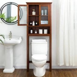 Glitzhome 26 in. W x 68.25 in. H x 9.25 in. D Brown Over-the-Toilet Storage -Toilet Storage Shop brown glitzhome over the toilet storage gh1517002245 44 1000