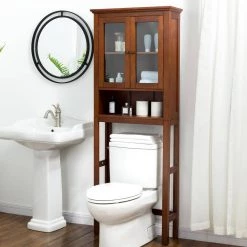 Glitzhome 26 in. W x 68.25 in. H x 9.25 in. D Brown Over-the-Toilet Storage -Toilet Storage Shop brown glitzhome over the toilet storage gh1517002245 fa 1000