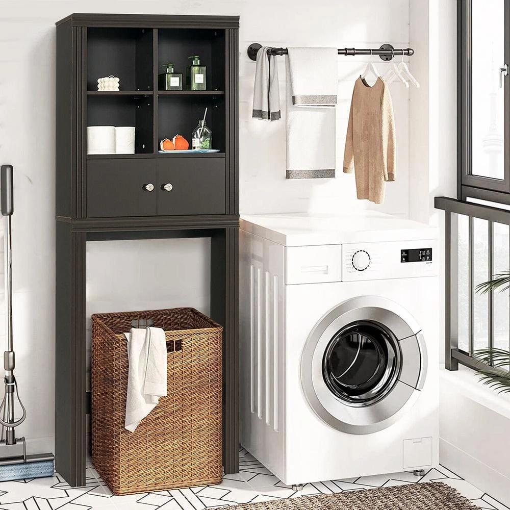 Gymax 24 in. W x 65 in. H x 8 in. D Brown Over-the-Toilet Storage Rack 2-Door Bathroom Space Saver Adjustable Shelf 11 Gymax 24 in. W x 65 in. H x 8 in. D Brown Over-the-Toilet Storage Rack 2-Door Bathroom Space Saver Adjustable Shelf - Image 9