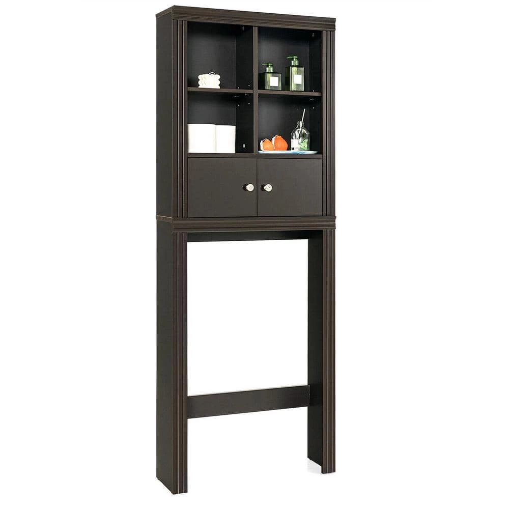 Gymax 24 in. W x 65 in. H x 8 in. D Brown Over-the-Toilet Storage Rack 2-Door Bathroom Space Saver Adjustable Shelf 3 Gymax 24 in. W x 65 in. H x 8 in. D Brown Over-the-Toilet Storage Rack 2-Door Bathroom Space Saver Adjustable Shelf