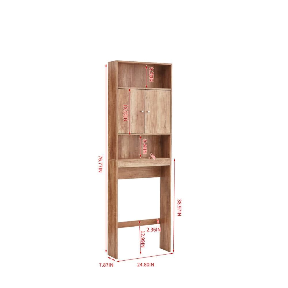 Aoibox 24.8 in. W x 7.87 in. D x 76.77 in. H Brown MDF Bathroom Over-the-Toilet Storage, with 3-Shelves and 1-Cabinet 6 Aoibox 24.8 in. W x 7.87 in. D x 76.77 in. H Brown MDF Bathroom Over-the-Toilet Storage, with 3-Shelves and 1-Cabinet - Image 4
