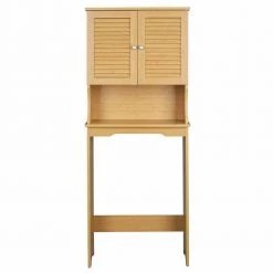 Aoibox 23.62 in. W x 62.4 in. H x 9.06 in. D Brown Bamboo Bathroom Over-the-Toilet Storage, Washing Machine Rack, 3-Shelves