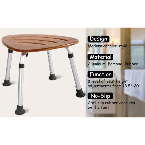 WELLFOR Fan Shaped 19 in. W x 14 in. D Bamboo Adjustable Tub and Shower Seat in Brown 9 WELLFOR Fan Shaped 19 in. W x 14 in. D Bamboo Adjustable Tub and Shower Seat in Brown - Image 7