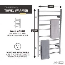 ANZZI Crete 10-Bar Stainless Steel Wall Mounted Towel Warmer Rack with Polished Chrome Finish 15 ANZZI Crete 10-Bar Stainless Steel Wall Mounted Towel Warmer Rack with Polished Chrome Finish -Toilet Storage Shop brushed nickel anzzi towel warmers tw wm104ch 44 1000
