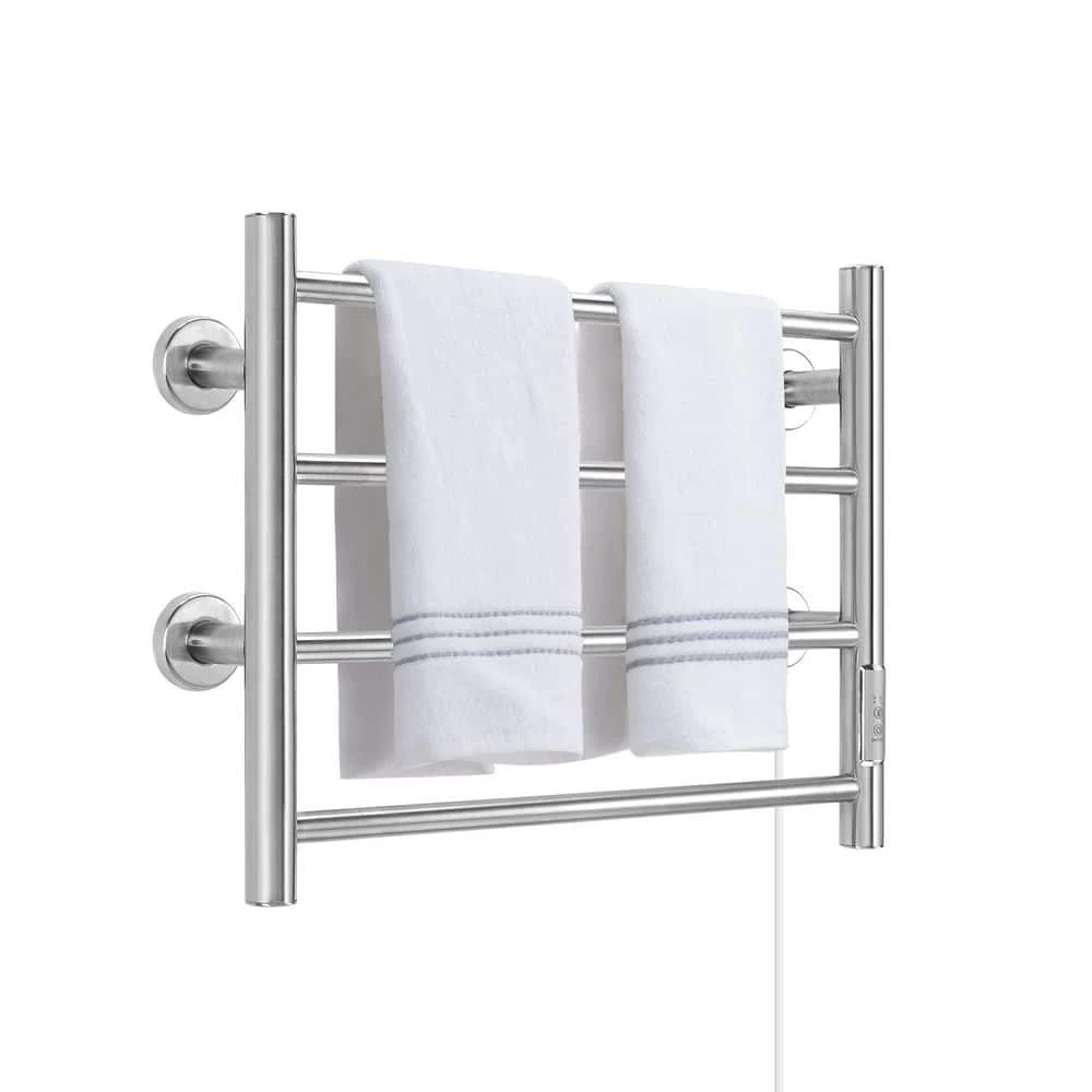 Unbranded 4 Bars Wall Mounted Heated Towel Racks with Timer Brushed Silver 3 Unbranded 4 Bars Wall Mounted Heated Towel Racks with Timer Brushed Silver