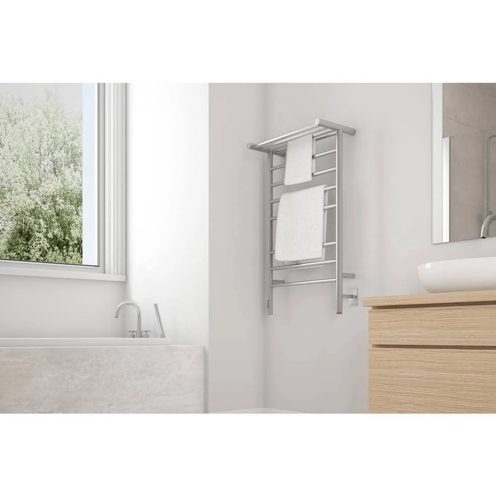 Ancona Liazzo 8-Bar Electric Wall Mount Plug-In & Hardwire Towel Warmer w/ Shelf & Integrated Timer in Brushed Stainless Steel 4 Ancona Liazzo 8-Bar Electric Wall Mount Plug-In & Hardwire Towel Warmer w/ Shelf & Integrated Timer in Brushed Stainless Steel - Image 2
