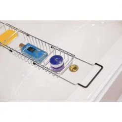 Basicwise Expandable Metal Bathtub Caddy with Rubber Handles -Toilet Storage Shop chrome basicwise shower caddies qi003491 44 1000