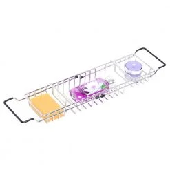 Basicwise Expandable Metal Bathtub Caddy with Rubber Handles