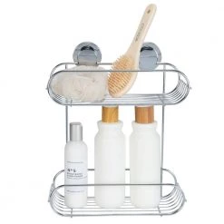 Bath Bliss 2-Tier Suction Cup Bathroom Baskets in Chrome -Toilet Storage Shop chrome bath bliss shower caddies 10086 chr 4f 1000