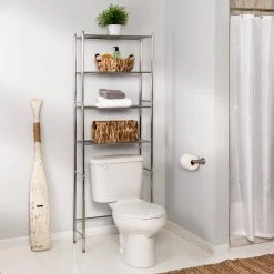 Honey-Can-Do 24.2 in W x 67.72 in H x 11.2 in D 4-Shelf Over-the-Toilet Space Saver in Chrome -Toilet Storage Shop chrome honey can do over the toilet storage bth 05281 31 1000