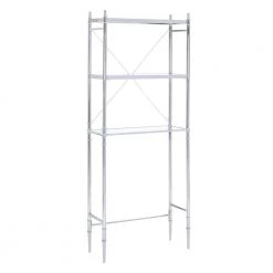 Linon Home Decor Paramount 25.75 in. W x 66 in. H x 11 in. D Chrome Silver Over-the-Toilet Storage Space-Saver