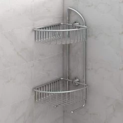 No Drilling Required Draad Rustproof Solid Brass Shower Caddy 16 in. Double Shelf Corner Mount with Hook in Chrome 11 No Drilling Required Draad Rustproof Solid Brass Shower Caddy 16 in. Double Shelf Corner Mount with Hook in Chrome -Toilet Storage Shop chrome no drilling required shower caddies dk210 chr c3 1000