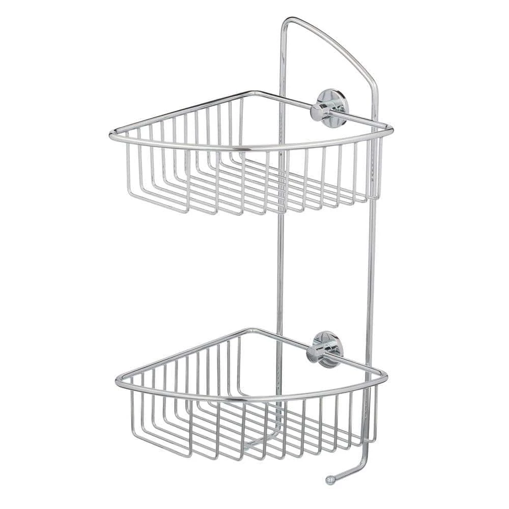 No Drilling Required Draad Rustproof Solid Brass Shower Caddy 16 in. Double Shelf Corner Mount with Hook in Chrome 4 No Drilling Required Draad Rustproof Solid Brass Shower Caddy 16 in. Double Shelf Corner Mount with Hook in Chrome - Image 2
