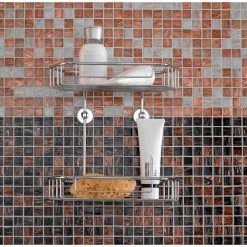 No Drilling Required Draad Rustproof Solid Brass Shower Caddy 11 in. Double Shelf- Angled in Chrome -Toilet Storage Shop chrome no drilling required shower caddies dk240 chr 31 1000