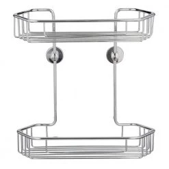 No Drilling Required Draad Rustproof Solid Brass Shower Caddy 11 in. Double Shelf- Angled in Chrome