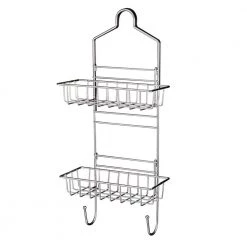 The Plumber's Choice Shower Caddy Over Shower Head Basket Shelf with Hooks Hanging Sponge Shampoo Holder Organizer Stainless Steel in Chrome