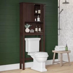 RiverRidge Home Hayward 27.38 in. W x 64.25 in. H x 7.88 in. D Over-the-Toilet Storage in Dark Woodgrain Veneer 27 RiverRidge Home Hayward 27.38 in. W x 64.25 in. H x 7.88 in. D Over-the-Toilet Storage in Dark Woodgrain Veneer -Toilet Storage Shop dark woodgrain riverridge home over the toilet storage 06 177 31 1000