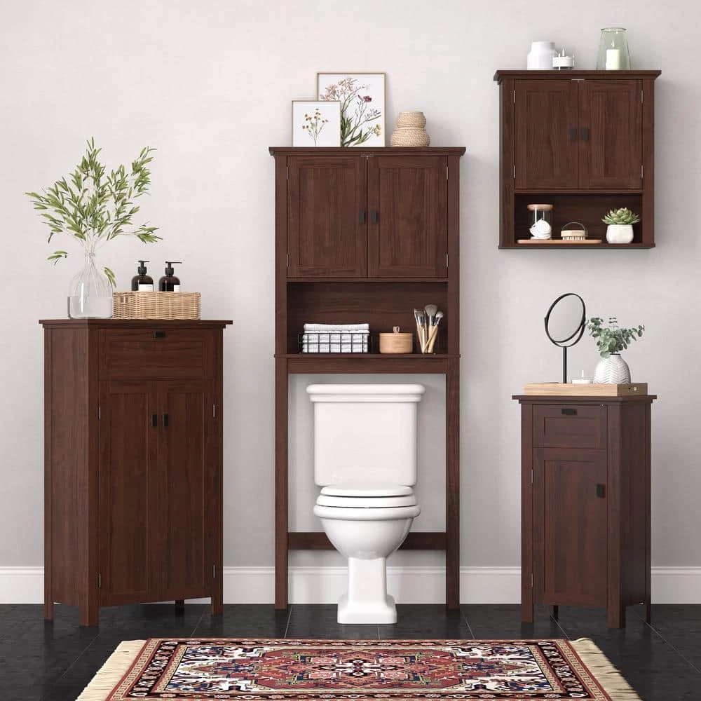 RiverRidge Home Hayward 27.38 in. W x 64.25 in. H x 7.88 in. D Over-the-Toilet Storage in Dark Woodgrain Veneer 5 RiverRidge Home Hayward 27.38 in. W x 64.25 in. H x 7.88 in. D Over-the-Toilet Storage in Dark Woodgrain Veneer - Image 3