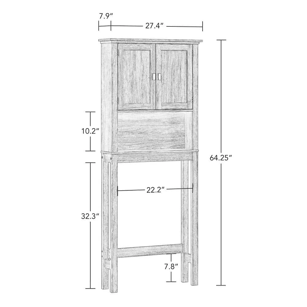RiverRidge Home Hayward 27.38 in. W x 64.25 in. H x 7.88 in. D Over-the-Toilet Storage in Dark Woodgrain Veneer 10 RiverRidge Home Hayward 27.38 in. W x 64.25 in. H x 7.88 in. D Over-the-Toilet Storage in Dark Woodgrain Veneer - Image 8