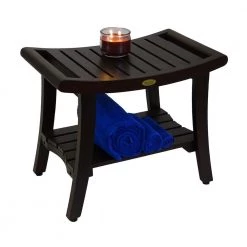 DecoTeak Harmony 24 in. L Teak Shower Bench with Shelf and LiftAide Arms -Toilet Storage Shop decoteak proprietary decoteak shower seats dt155 4f 1000