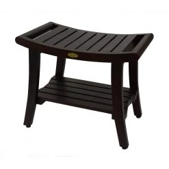 DecoTeak Harmony 24 in. L Teak Shower Bench with Shelf and LiftAide Arms